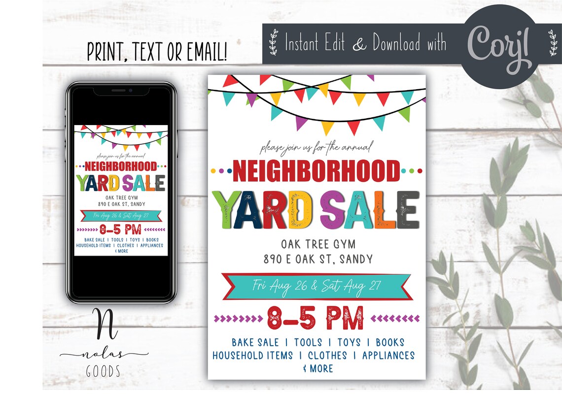 Neighborhood yard sale sign printable community garage sale etsy