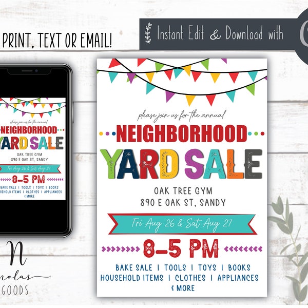 Neighborhood Yard Sale Sign Printable, Community Garage Sale Flyer Digital, Neighborhood Garage Sale Flyer Custom, Fundraiser Yard Sale Sign