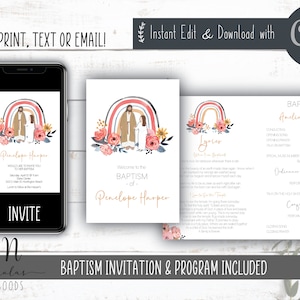 LDS Baptism Program Jesus, Baptism Program Lds Girl, LDS Baptism Invitation Girl Rainbow,  LDS Baptism Invitation and Program