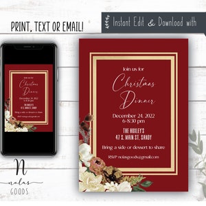 Christmas Dinner Invitation Template, Christmas Dinner Party Invite Template, Holiday Dinner Invite Digital, Winter Dinner Party Invitation