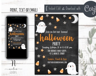 Kids Halloween Party Invitation Digital, Halloween Party Invite Kids, Halloween Party Flyer Template, Halloween Bash Invitation