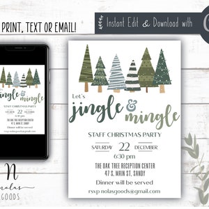 Jingle and Mingle Invitation, Company Christmas Party Invitation, Work Party Invitation Digital, Company Holiday Party Invite Template
