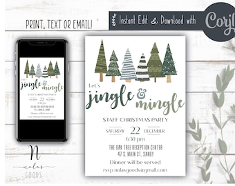 Jingle and Mingle Invitation, Company Christmas Party Invitation, Work Party Invitation Digital, Company Holiday Party Invite Template