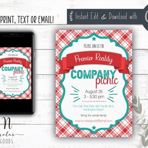 Company Picnic Flyer Printable, Company Picnic Invitation Editable, Company Party Invitation Digital, Summer Picnic Flyer, Summer BBQ Flyer
