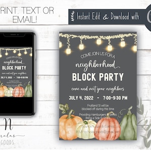 Fall Block Party Flyer Template, Fall Neighborhood Block Party Invitation, Neighborhood Party Invitation, Neighborhood Party Invitation