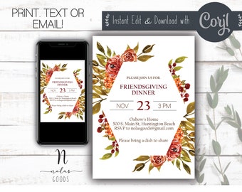 Friendsgiving Invitation Digital Download, Friendsgiving Invitation Editable, Friendsgiving Dinner Invite, Friendsgiving Potluck Invite