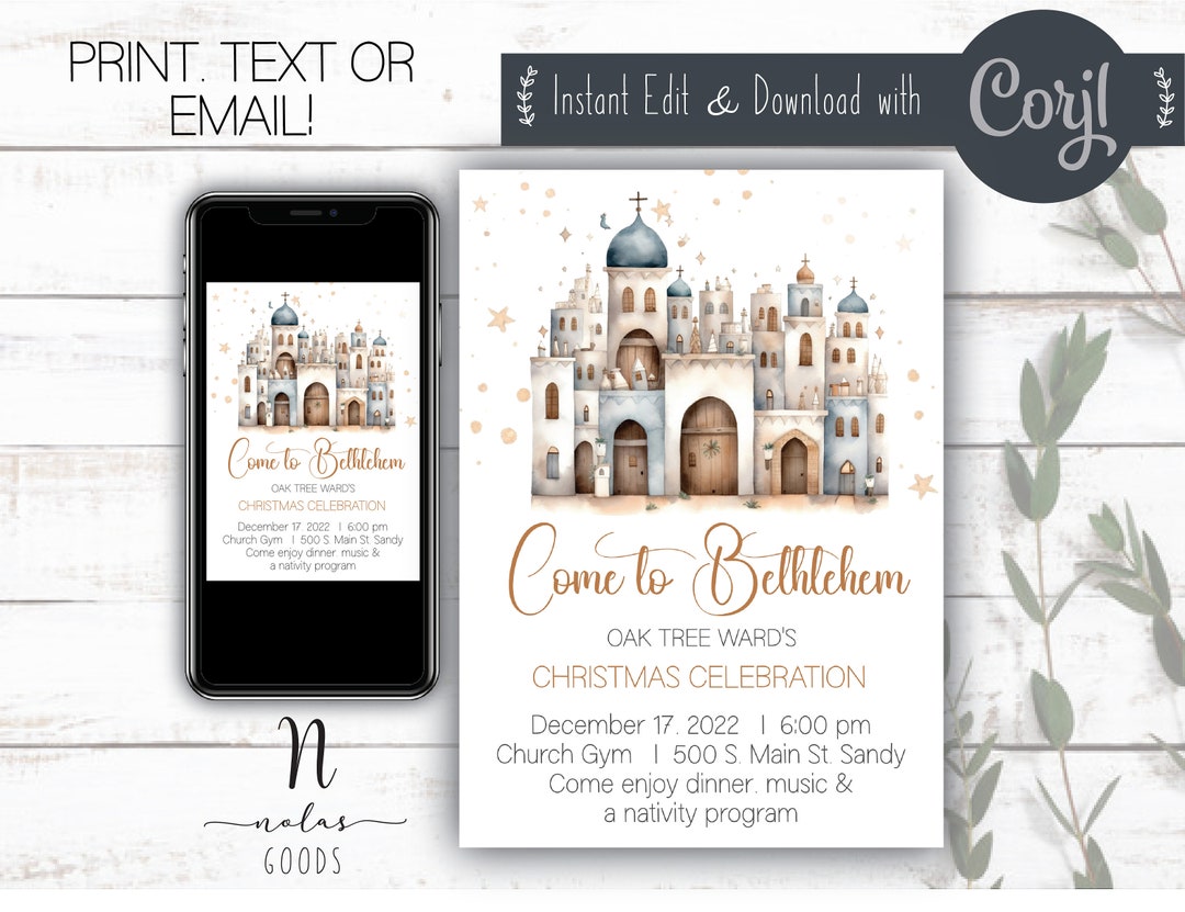 LDS Christmas Party Invite Template, Come to Bethlehem, Ward Christmas