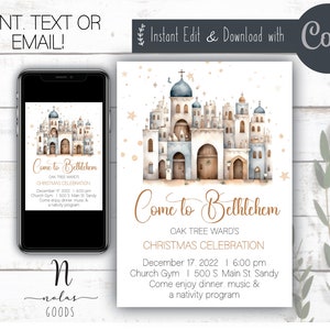 LDS Christmas Party Invite Template, Come to Bethlehem, Ward Christmas Party Nativity,  Kids Christmas Party Invite