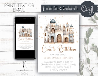 LDS Christmas Party Invite Template, Come to Bethlehem, Ward Christmas Party Nativity,  Kids Christmas Party Invite