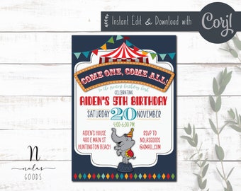 Circus Birthday Party Invitation - Printable - Customizable