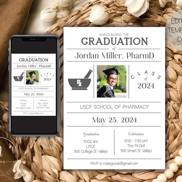 Pharmacy School Graduation Announcement, PharmD Graduation Announcement, Pharmacy Graduation Invite, Pharmacy Graduation Party Invitation