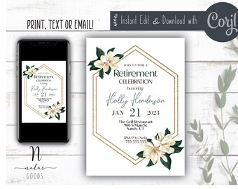 Retirement Celebration Invitation, Retirement Party Invitation Template, Retirement Invite Woman, Surprise Retirement Party Invitation
