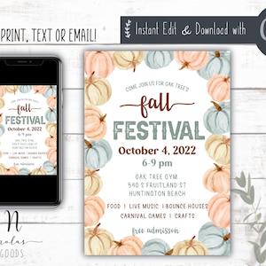 Fall Party Invitation Kids, Fall Festival Invite Template, Fall Festival Flyer Digital Download, School Festival Flyer Printable