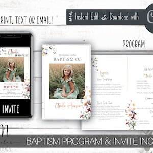 LDS Baptism Invitation and Program, LDS Baptism Invite Girl, LDS Baptism Program Template, Lds Baptism Invitation Digital Download