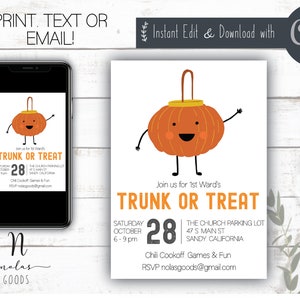 Halloween Trunk or Treat Posters 18x24, Editable Trunk or Treat, School Halloween Party Flyer,  Trunk or Treat Invitation