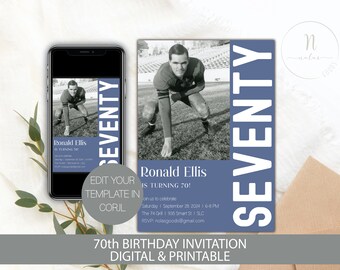 70 Birthday Invitation Men, 70th Birthday Party Invitation, 70th Birthday Invitation for Women, 70th Birthday Invite Template