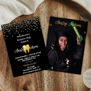 Invitación a la fiesta de graduación dental, anuncio de graduación de la escuela de odontología, invitación de graduación de dentista, invitación de graduación de asistente dental