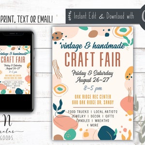 Folleto de feria de artesanía, descarga de plantilla de folleto de exhibición de artesanía, letrero de feria de artesanía imprimible, plantilla de invitación a exhibición de artesanía, invitación a exhibición de artesanía imprimible