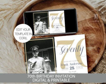 70th Birthday Invite Template, 70th Birthday Party Invitation, 70th Birthday Invitation for Women, 70 Birthday Invitation Men