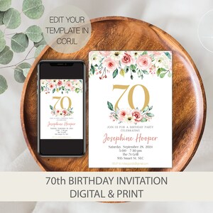 70e verjaardagsuitnodiging voor vrouwen, 70e verjaardagsfeestje uitnodigen, 70e verjaardag uitnodigen sjabloon, 70 verjaardagsuitnodiging digitaal