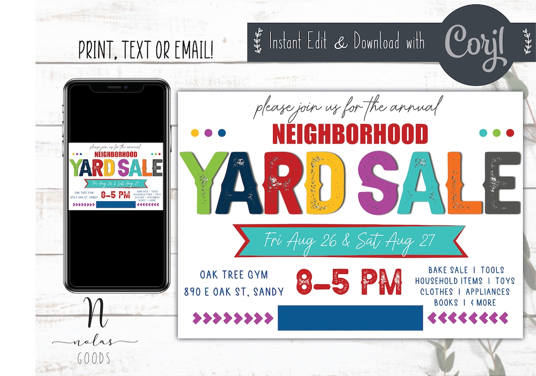 Community Yard Sale Flyer Printable, Neighborhood Garage Sale Flyer