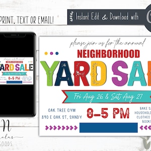 Community Yard Sale Flyer Printable, Neighborhood Garage Sale Flyer Custom, Fundraiser Yard Sale Sign, Community Garage Sale Sign Template