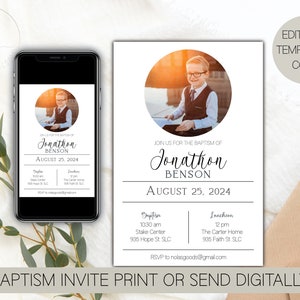 Invitación digital al bautismo de los Santos de los Últimos Días para niños, invitación al bautismo de los Santos de los Últimos Días para niñas, invitación al bautismo de los Santos de los Últimos Días, anuncio del bautismo de los Santos de los Últimos Días