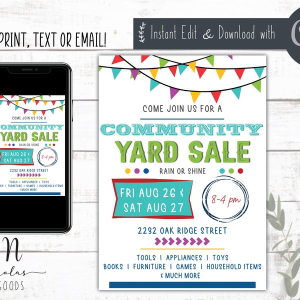 Community Yard Sale Flyer Printable, Neighborhood Garage Sale Flyer Custom, Fundraiser Yard Sale Sign, Community Garage Sale Flyer Digital