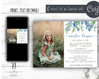 LDS Baptism Invitation Girl, LDS Baptism Invitation Instant Download, LDS Baptism Announcement Girl, Baptism Invitation with Photo
