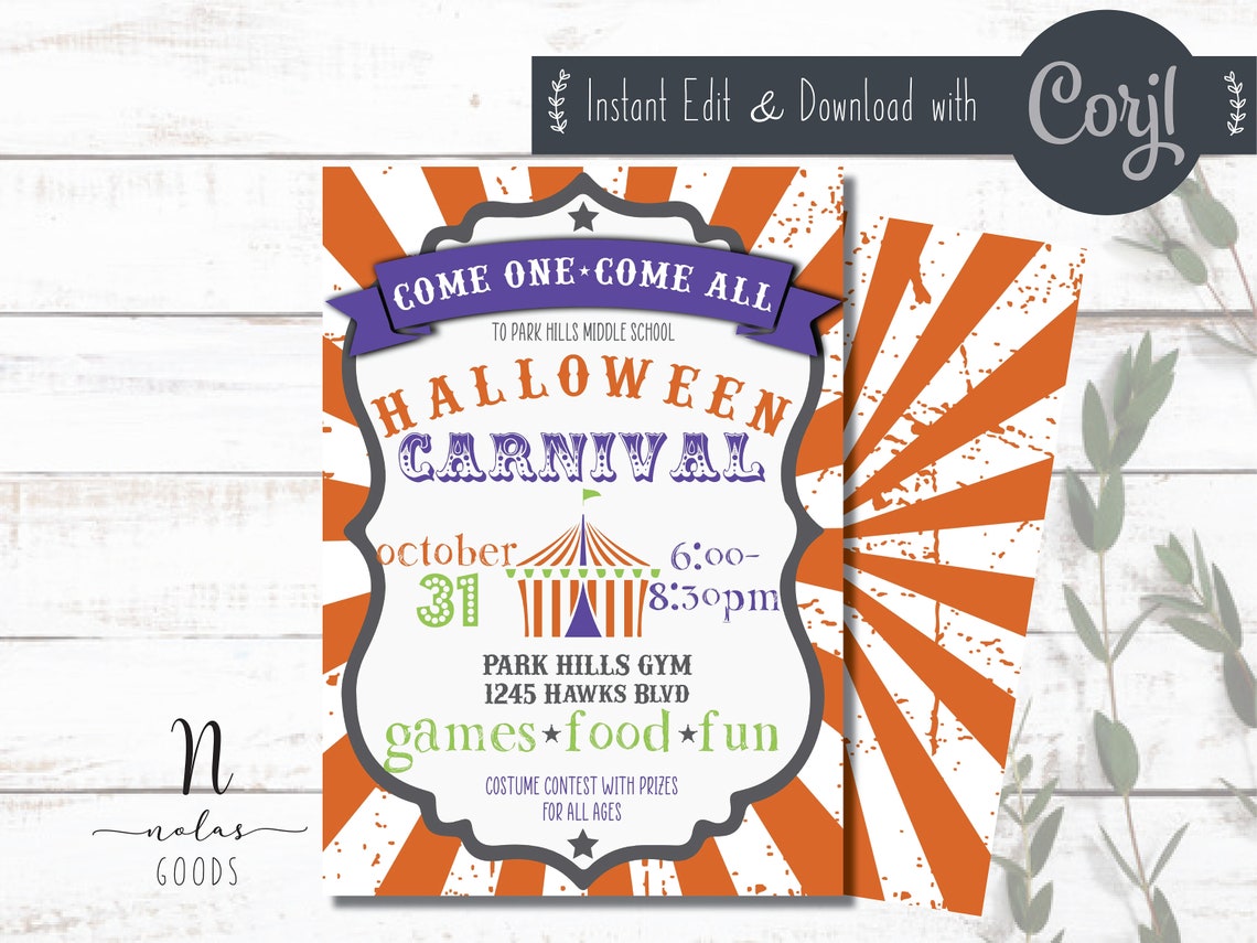 Halloween Carnival Invitation Digital School Festival Flyer Etsy