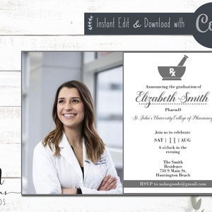 Pharmacy Graduation Invitation, Pharmacy School Graduation Announcement, Pharmacy Graduation Party, Pharmacy Grad Announcement