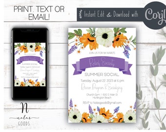 Relief Society Activity, Relief Society Invitations, Relief Society Invites, Summer Social Flyer, Summer Salad Social Invitation Download