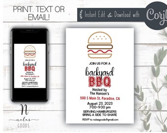 Backyard BBQ Invitation Editable, Summer BBQ Invitation Template, Summer Picnic Flyer, Block Party Flyer, Neighborhood BBQ Invite