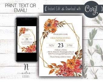 Friendsgiving Invitation Editable, Friendsgiving Dinner Invite, Friendsgiving Invitation Digital Download, Friendsgiving Potluck Invitation