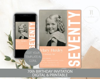 70th Birthday Invitation for Women, 70 Birthday Invitation Men, 70th Birthday Party Invitation, 70th Birthday Invite Template
