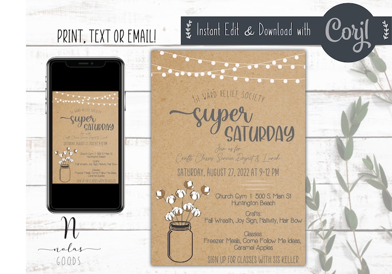 Relief Society Invitation Printable Super Saturday Invitation - Etsy
