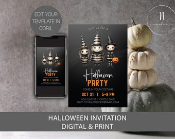 Kids Halloween Party Invitation, Kids Halloween Invitation, Halloween Party Invites for Kids, Halloween Costume Party Invitation