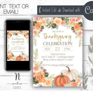 Thanksgiving Dinner Invitation, Thanksgiving Invitation Digital Download, Friendsgiving Invitation Digital, Thanksgiving Potluck Invite
