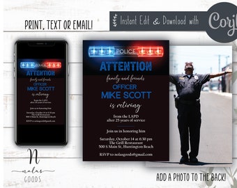 Police Retirement Invitation, Retirement Invite for Man, Retirement Celebration Invitation, Retirement Party Invitation Template