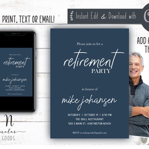 Retirement Party Invitation Template, Retirement Celebration Invitation, Surprise Retirement Party Invitation, Retirement Invite for Man