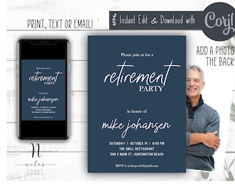 Retirement Party Invitation Template, Retirement Celebration Invitation, Surprise Retirement Party Invitation, Retirement Invite for Man