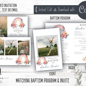 LDS Baptism Invitation and Program, LDS Baptism Invitation Girl Rainbow, LDS Baptism Program Template, Lds Baptism Program with Pictures