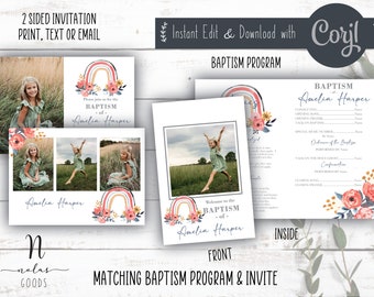 LDS Baptism Invitation and Program, LDS Baptism Invitation Girl Rainbow, LDS Baptism Program Template, Lds Baptism Program with Pictures