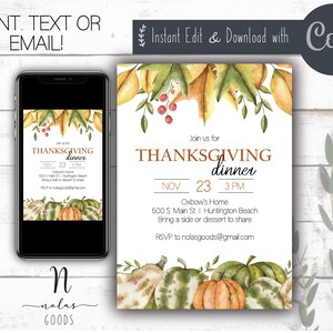 Thanksgiving Invite Digital, Thanksgiving Dinner Invitation Template, Friendsgiving Invitation, Thanksgiving Invitation Digital Download
