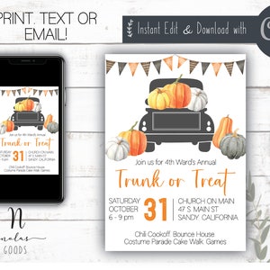 Halloween Trunk or Treat Posters 18x24, School Halloween Party Flyer, Editable Trunk or Treat, Trunk or Treat Invitation