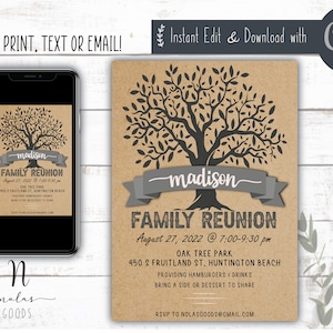 Plantilla de invitación para reunión familiar, descarga de invitación para reunión familiar, invitación para reunión de primos, folleto personalizado para reunión familiar