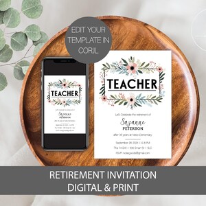 Teacher Retirement Invitation Template, Retirement Invitation for Teacher, Teacher Retirement Invite, Retirement Party Invite for Teacher