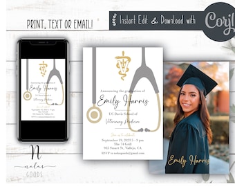 Vet School Graduation Announcement, Veterinary Grad Party Invitations, DVM Graduation Announcement, Veterinarian Graduation Announcement