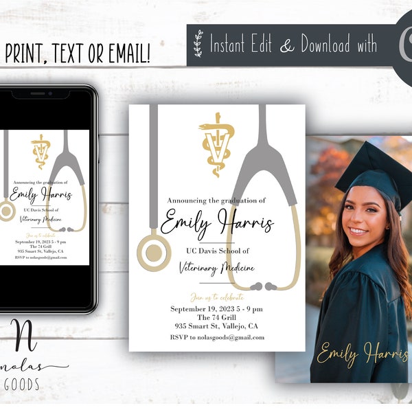 Vet School Graduation Announcement, Veterinary Grad Party Invitations, DVM Graduation Announcement, Veterinarian Graduation Announcement