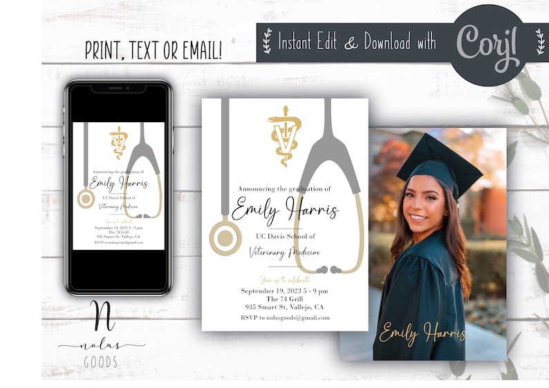 Vet School Graduation Announcement Veterinary Grad Party Etsy